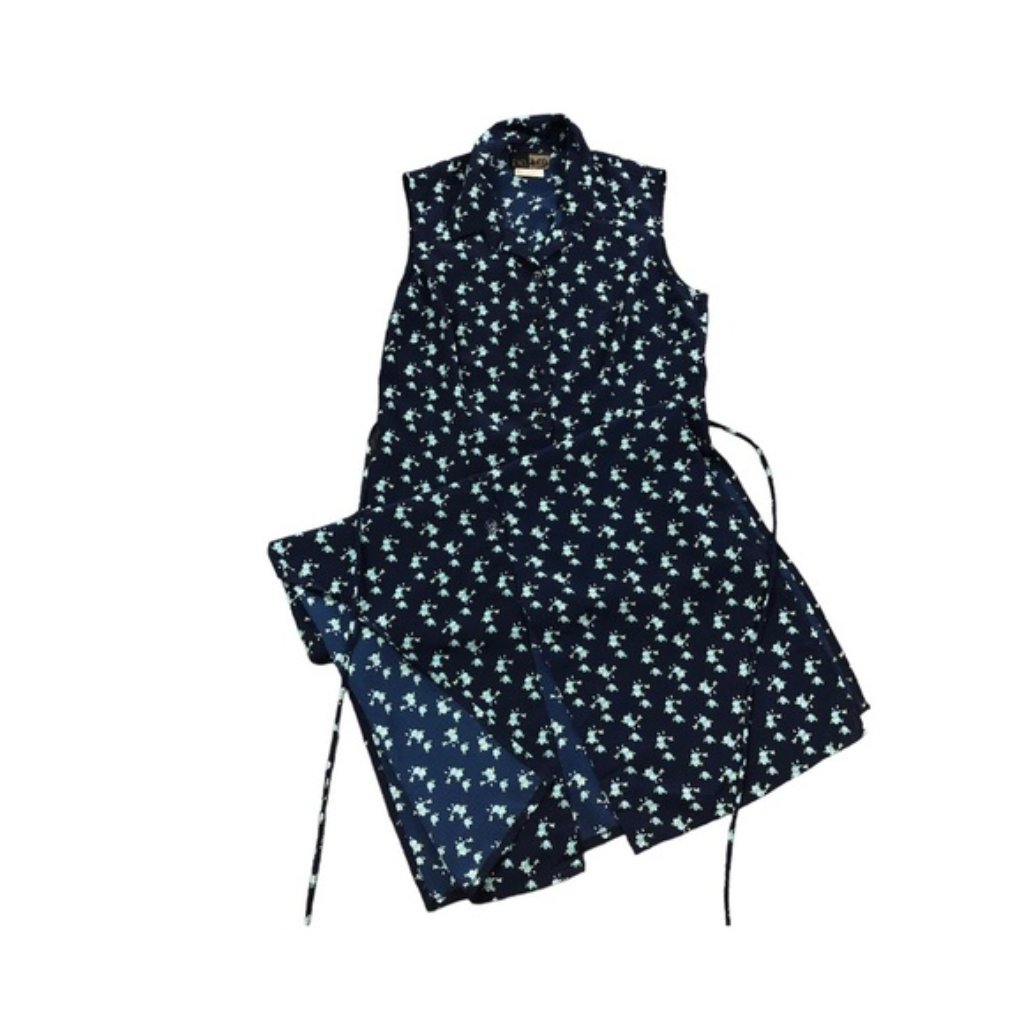Vintage Floral Prairie Cottage Core Maxi Button Down Slit Vest Dress